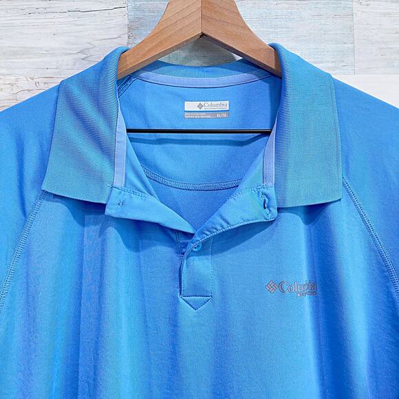 Columbia PFG Golf Tech Polo Shirt Blue Short Sleeve Casual Fishing Mens XL - Picture 2 of 7
